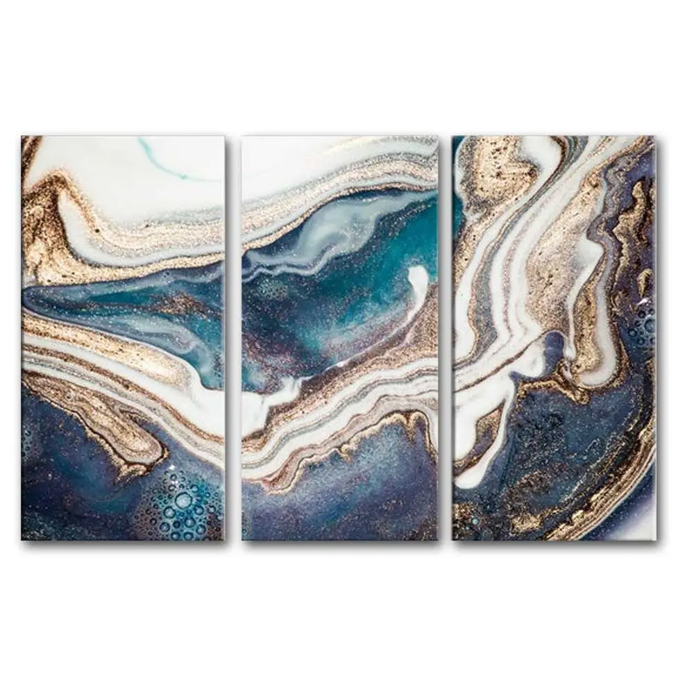 Famous Artist Original Hand Made Abstract Painting Wall Art 3 Panel Gold Foil Oil Painting