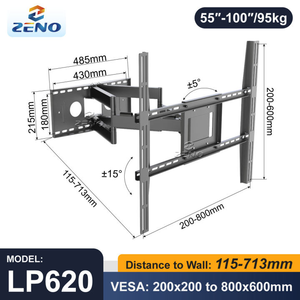 <span class=keywords><strong>Support</strong></span> <span class=keywords><strong>mural</strong></span> <span class=keywords><strong>TV</strong></span> <span class=keywords><strong>articulé</strong></span> Zeno pour écrans 55-100 pouces Charge 95KG Pivotant à 120 ° et extension 115-713mm VESA 200x200-800x600mm - Product Image 2