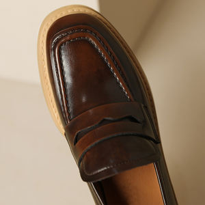 WETKISS High End Custom <strong>Women</strong> Flat Wedges Shoes Slip on <strong>Brown</strong> Leather Oxfords Stacked Platform Loafers Shoes With Wave Sole - Product Image 4