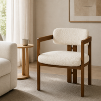 Fauteuil de salle à manger Boucle avec accoudoirs en bois, structure en bois massif, style moderne du milieu du siècle, chaise rembourrée pour villa, hôtel, restaurant