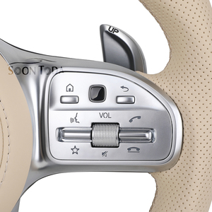 Volant sport en fibre de carbone personnalisé pour <span class=keywords><strong>Mercedes</strong></span> Benz W205 W212 W213 W222 S550 GLA X156 GLC63 AMG Cuir perforé beige - Product Image 4