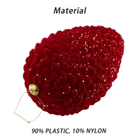 Boule de Noël artisanale vintage en plastique rouge avec paillettes et pompon en forme de cône de pin, ornement suspendu pour arbre de Noël, décoration de fête festive