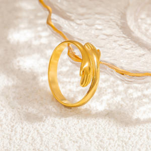 Lovers Embrace Palms <b>Ring</b> 18k Gold Plated Stainless Steel Open Band Unisex Fashion Jewelry Gift - Product Image 3