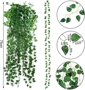 GM Artificial Ivy Fake Vines,Ivy Garland Greenery Garland Fake Hanging Plants Vines Aesthetic Green Leaves