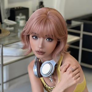 วิกผมสังเคราะห์แบบไม่ใช้เชือกผูก ทำด้วยเครื่องจักร สไตล์เกาหลีใหม่ ยี่ห้อ Ainizi ขนาด 29 ซม. <span class=keywords><strong>ทรง</strong></span><span class=keywords><strong>สั้น</strong></span>มี<span class=keywords><strong>หน้าม้า</strong></span> สีส้มชมพู แฟชั่นสำหรับผู้หญิง - Product Image 4