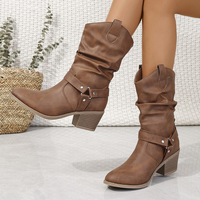 Bottes de cow-boy à jambe large, chaussures plates classiques pour le quotidien, bottes de cowgirl en cuir PU, chaussures habillées tendance pour femmes