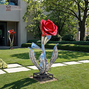 Trevi Nhà Máy Thương Mại Ngoài Trời Kim Loại <span class=keywords><strong>Rose</strong></span> Điêu Khắc Vườn Gương Thép Không Gỉ <span class=keywords><strong>Red</strong></span> Flower Bức Tượng Đánh Bóng Kỹ Thuật - Product Image 6