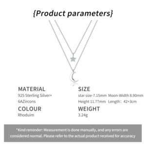 Collar de Cadena Doble de Plata de Ley 925 con Baño de Rodio y Colgante de Estrella y Luna, Joyería de Moda para Mujer, Gran Venta - Product Image 3