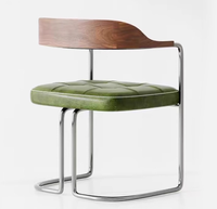 Chaise de salle à manger Pieds en acier inoxydable Dos en bois massif Meubles de salle à manger Chaise en cuir