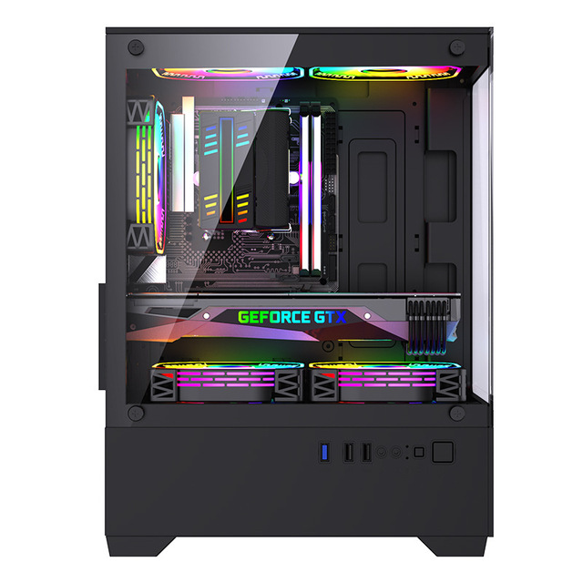 Penco Mid Tower Micro ATX Steel Gaming PC Case Open Frame Fan Style Side Panel Window USB Front Ports Easy Access for Hardware