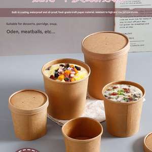 Gobelets à soupe en papier brun personnalisés en gros, bols à soupe à emporter, gobelets jetables pour boissons chaudes avec couvercle, seau à soupe - Product Image 2