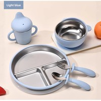 Ensemble d'alimentation pour bébé en silicone sans BPA, design ours, bol à ventouse, assiette d'apprentissage, fourchette, cuillère, tasse, 6 pièces, kit de vaisselle pour tout-petits