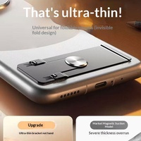 Support de téléphone pliable avec adhésif, ultra-fin, en métal, invisible, à coller sur le bureau, support portable horizontal pour téléphone et tablette