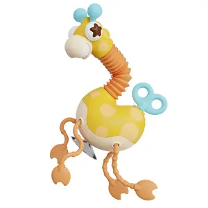 Groothandel Baby Montessori Giraffe Pop Tubes Drukke Activiteit Trek Touw Speelgoed Peuters Siliconen Trekkoord Interactief Speelgoed