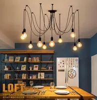 Noir Multi-têtes Araignée Pendentif Lampe Loft Vintage Edison Ampoule Suspendus E27 8 Bras Plafonniers pour Restaurant