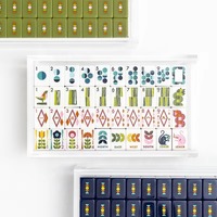 Jeu de Mahjong Américain MCM avec Tuiles Géométriques Florales, Motif Artistique Rétro Vert Olive, Pochette en Velours, Bam Bird Boutique