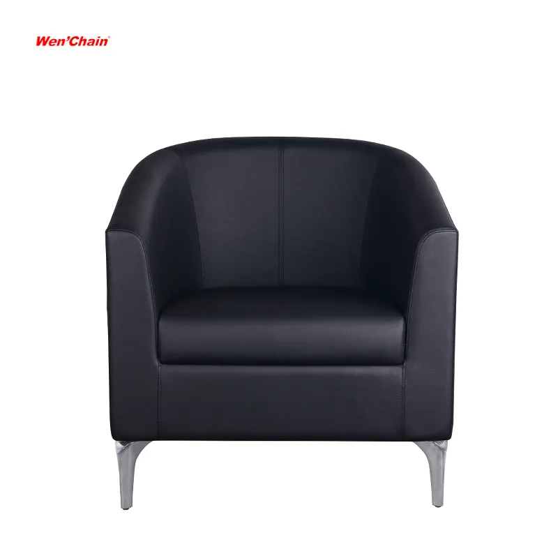 Round Black Leather Tub Chair Waiting Room Office Leisure Lounge Sofa Chair Set