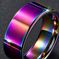 Hochreflektierender Edelstahl Flachband-Ring mit Abgeschrägter Kante Gold Roségold Schwarz Silber Blau Regenbogen Minimalistisch Unisex