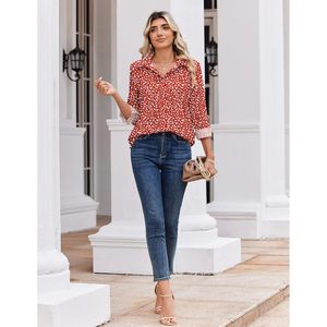 Blusa de Manga Larga con Botones y Estampado Rojo para Mujer, Marca FOXA, Camisa Casual de Trabajo, Tela Popelina, Ligera - Product Image 6