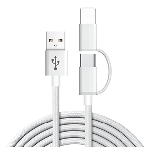 Cable USB 3A Más Vendido, Cable Trenzado 2 en 1 <span class=keywords><strong>Tipo</strong></span> <span class=keywords><strong>C</strong></span> y 8 Pines, Cable de Carga Rápida para <span class=keywords><strong>iPhone</strong></span> 14 15 16 Plus - Product Image 1