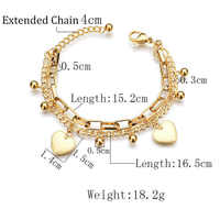 Pulsera de Boda de Doble Capa con Corazones de Circones de Moda, Chapada en Oro, de Acero Inoxidable y Cuentas, con Nombre Grabado
