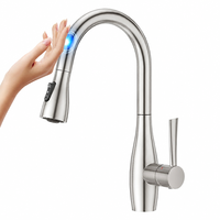 Robinet de cuisine intelligent en acier inoxydable 304 CUPC avec capteur tactile, douchette extractible, finition brossée, design moderne, valve en céramique