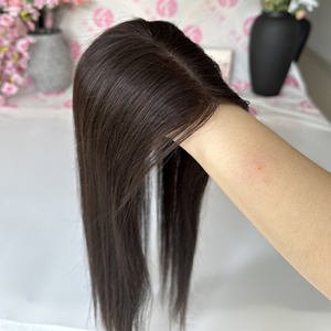 Stile dritto Topper 10x15 cm capelli vergini indiani toupet colore marrone scuro iniezione PU Base 12 16 20 pollici di lunghezza in magazzino - Product Image 6