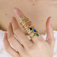 Bague pour femme en rubis européen, style rétro américain et français, zircon coloré, plaqué or sous vide PVD, acier inoxydable, bagues tendance