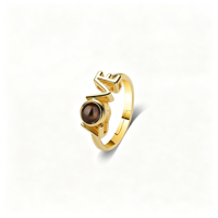 Bague de projection photo ajustable en or rose avec lettre d'amour et image cachée « Je t'aime » – Cadeau pour femme
