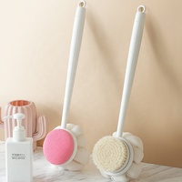 Brosse de bain double face à long manche de qualité supérieure avec têtes en éponge ponce partiellement remplaçables et serviette exfoliante