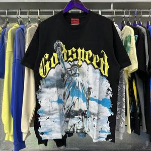 เสื้อยืดแขนสั้น GODSPEED ลายพิมพ์รูปเทพีเสรีภาพสุดเทรนดี้ ผ้าฝ้ายแท้คุณภาพสูง ทอเส้นด้ายคู่ สำหรับคู่รัก - Product Image 3