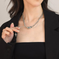 Collier à double chaîne en titane, design de niche de style américain, tendance, style chinois, unisexe, cadeau pour couples