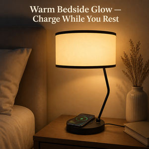 Lampe de chevet moderne avec chargeur sans fil, port USB, abat-jour en tissu, lampe de bureau pour chambre à coucher, hôtel, salon - Product Image 5