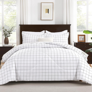 Trắng lưới <span class=keywords><strong>Comforter</strong></span> thiết lập kích thước đầy đủ 3 miếng mùa hè nhẹ sợi nhỏ xuống thay thế Trắng <span class=keywords><strong>Comforter</strong></span> với đường màu đen - Product Image 1