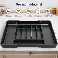 Porte-couverts rectangulaire multifonctionnel en bambou pour cuisine avec tiroir de rangement extensible, plateau à couverts pliable avec séparateur