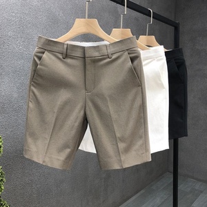 <b>Men's</b> High-End Business Casual Pants Summer <b>Slim</b> <b>Fit</b> Straight Leg Capris Solid Color Mid Waist Zipper Fly Woven Formal Style - Product Image 1