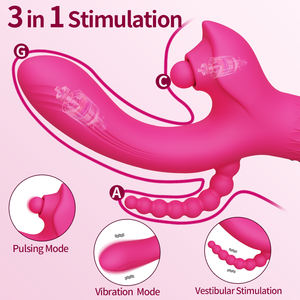 Vibration de lapin vibrant à perles rondes avec fonction de stimulation 3 en 1 Vibrateur sexuel pour <span class=keywords><strong>femme</strong></span> - Product Image 2