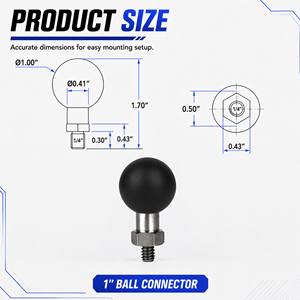 Adaptateur de montage à boule Velpaw de 1 pouce avec goujon fileté 1/4 "-20 x 0,3 ", adaptateur en acier inoxydable de taille B pour bras à double douille - Product Image 1