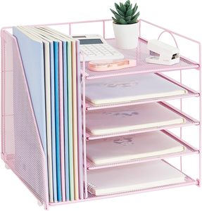 Organisateurs de <span class=keywords><strong>bureau</strong></span> et accessoires Organisateur de bac à lettres en papier à 5 niveaux avec porte-fichiers Organisateur de <span class=keywords><strong>bureau</strong></span> pour fournitures de <span class=keywords><strong>bureau</strong></span> <span class=keywords><strong>rose</strong></span> - Product Image 1