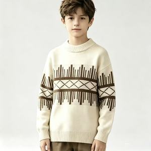<span class=keywords><strong>Pull</strong></span> en laine personnalisé avec logo, motif jacquard géométrique, col roulé mi-haut, manches longues, tricoté, chaud pour l'hiver, usage quotidien, 6-14 ans - Product Image 3