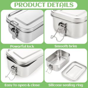 Stainless Steel <b>Lunch</b> <b>Box</b> <b>With</b> Removal Divider Dishwasher Safe for Adults School Kids Eco Friendly Rectangle Cylinder - Product Image 3