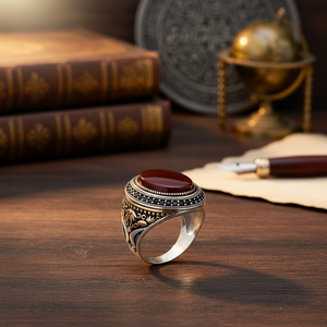 Ottoman Design Red Agate Stone Oval Shape <b>Men</b> <b>Ring</b> Jewelry Man Wholesale Handcrafted Authentic 925 Sterling <b>Silver</b> <b>Men</b> <b>Ring</b> - Product Image 3