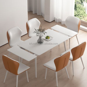 Mesa de Comedor Extensible de Mármol Estilo Nórdico Minimalista, Superficie de Piedra Sinterizada, Patas Metálicas Delgadas Negras, Rectangular, para 4-8 Personas, Mesa de Restaurante - Product Image 3