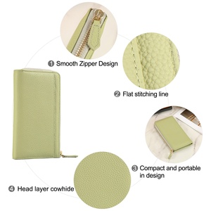 Portefeuille long zippé en cuir véritable pour femme DUJIANG, style tendance, porte-cartes multiples, organiseur de documents - Product Image 5