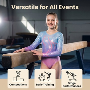 Shiny Long Sleeve Leotard For Girls Training Dancewear <b>Glitter</b> Pink <b>Blue</b> Gradient - Product Image 5