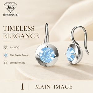 Pendientes de Gancho de Plata de Ley S925 con Aguamarina Sintética, Adorno de Circonita Cúbica, Minimalistas, Chapados en Oro Blanco, Joyería de Regalo para Mujer - Product Image 1
