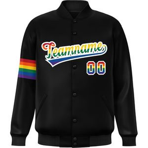 Custom Varsity Jacket Unisex Adult Canvas Casual <b>Rainbow</b> Logo Personalized Stitched Letterman Bomber Jacket - Product Image 1