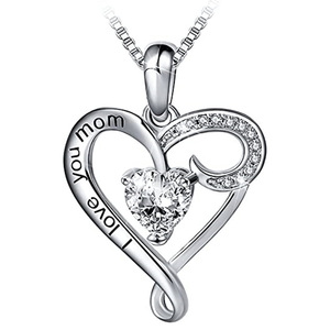 Collana con Ciondolo a Cuore in Argento 925 Placcato Rodio con Cristalli e Strass, Regalo per Donne, Gioiello Romantico con Catena a Scatola, Ti Amo Mamma - Product Image 1