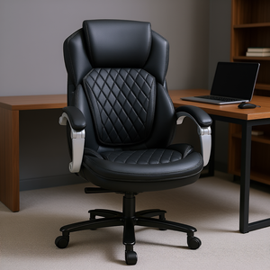 Silla Ejecutiva de Oficina con Respaldo Alto, Inclinación Ajustable, Cuero PU, Giratoria, con Reposacabezas y Reposabrazos para Uso en Oficina - Product Image 2