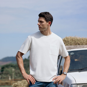 Promotional T-Shirt Short Sleeve Round Neck Pocket Cotton Solid Color Leisure Wear - Product Image 4